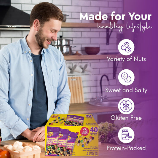 Kar’s Sweet and Salty Trail Mix – 40-Pack Trail Mix Individual Packs 2oz – Gluten-Free Trail Mix Bulk – Rich Source of Protein – Sweet and Salty Snacks with Mixed Nuts and Chocolate Candies