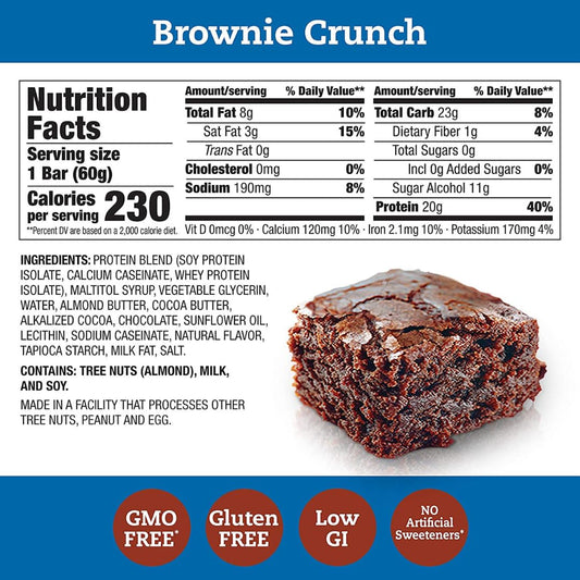 Protein Bars, High Protein Snacks, Gluten Free, Kosher Friendly, Brownie Crunch, Nutrition Bars, 2.1 Oz per Bar - 20 Count
