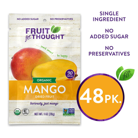 Fruit for Thought Organic Dried Mango | Dried Fruit Snack Packs Ideal for the Family | No Sugar Added | At Home, Work, or On the Go | 1 Ounce Bags Pack of 48