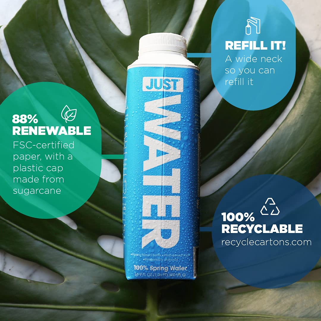 JUST Water - 100% Spring Water, Naturally Alkaline, 8.0 pH - Plant-Based, BPA Free, Sustainable and Fully Recyclable Boxed Water Bottle - Eco-Friendly - 11.2 Fl Oz (Pack of 24)