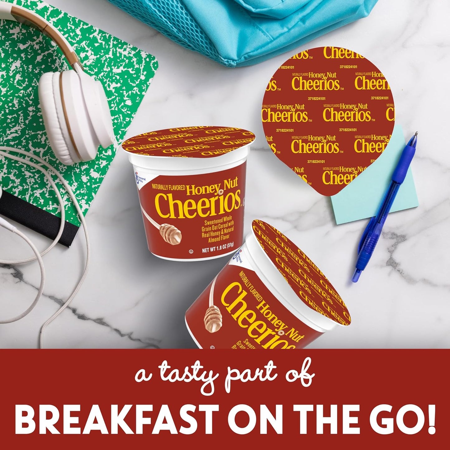 Honey Nut Cheerios Breakfast Cereal Cup, Gluten Free, Single Serve Cereal, 1.8 oz (Pack of 12)