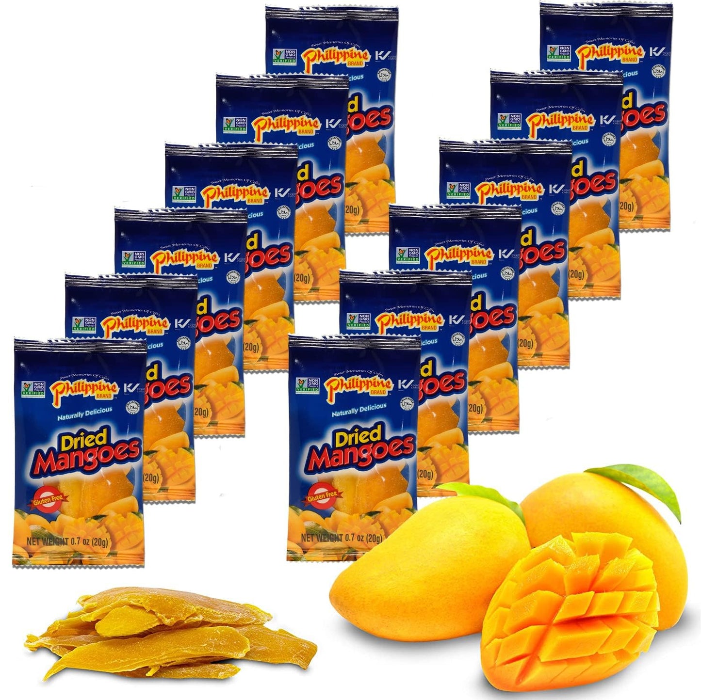 Philippine Brand Dried Mangoes Fruit Snacks {12 PACK} All Naturally Gluten Free, Vegan, Hand-Selected Delicious Fresh Mangos from Philippines, Grab and Go Perfect for Office & School Food