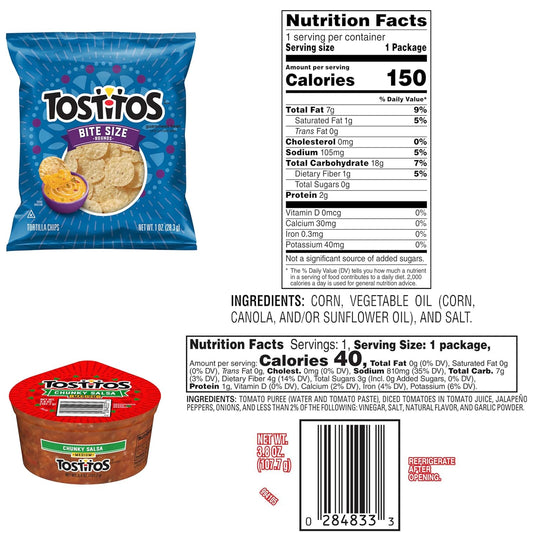 Frito Lay Tostitos Bitesize Rounds Chips and Salsa Dip Cups Variety Pack, (Pack of 24)