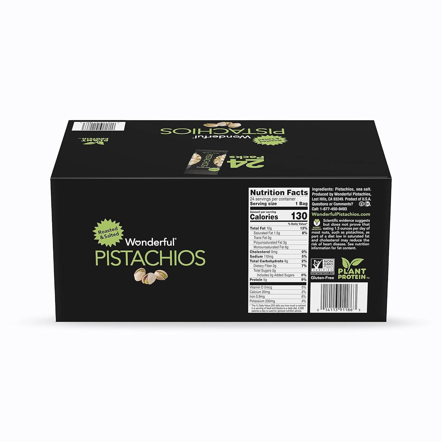 Wonderful Pistachios In Shell, Roasted and Salted Nuts, 1.5 Ounce Bag (Pack of 24), Protein Snack, On-the-Go, Individually Wrapped Healthy Snack