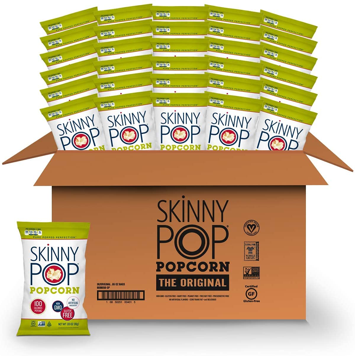 Skinny Pop Popcorn, 0.65 oz, 28-countSkinnyPop Original Popcorn, Individual Snack Size Bags, Skinny Pop, Healthy Popcorn Snacks, Gluten Free, 0.65 Ounce (Pack of 30)