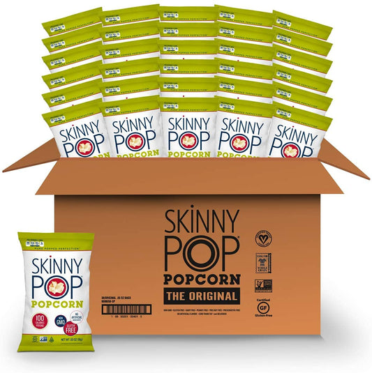 Skinny Pop Popcorn, 0.65 oz, 28-countSkinnyPop Original Popcorn, Individual Snack Size Bags, Skinny Pop, Healthy Popcorn Snacks, Gluten Free, 0.65 Ounce (Pack of 30)