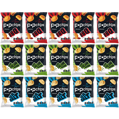 Popchips Potato Chips Variety Pack - Sour Cream & Onion, Sea Salt, & BBQ - 0.8 Bags (28-Count)