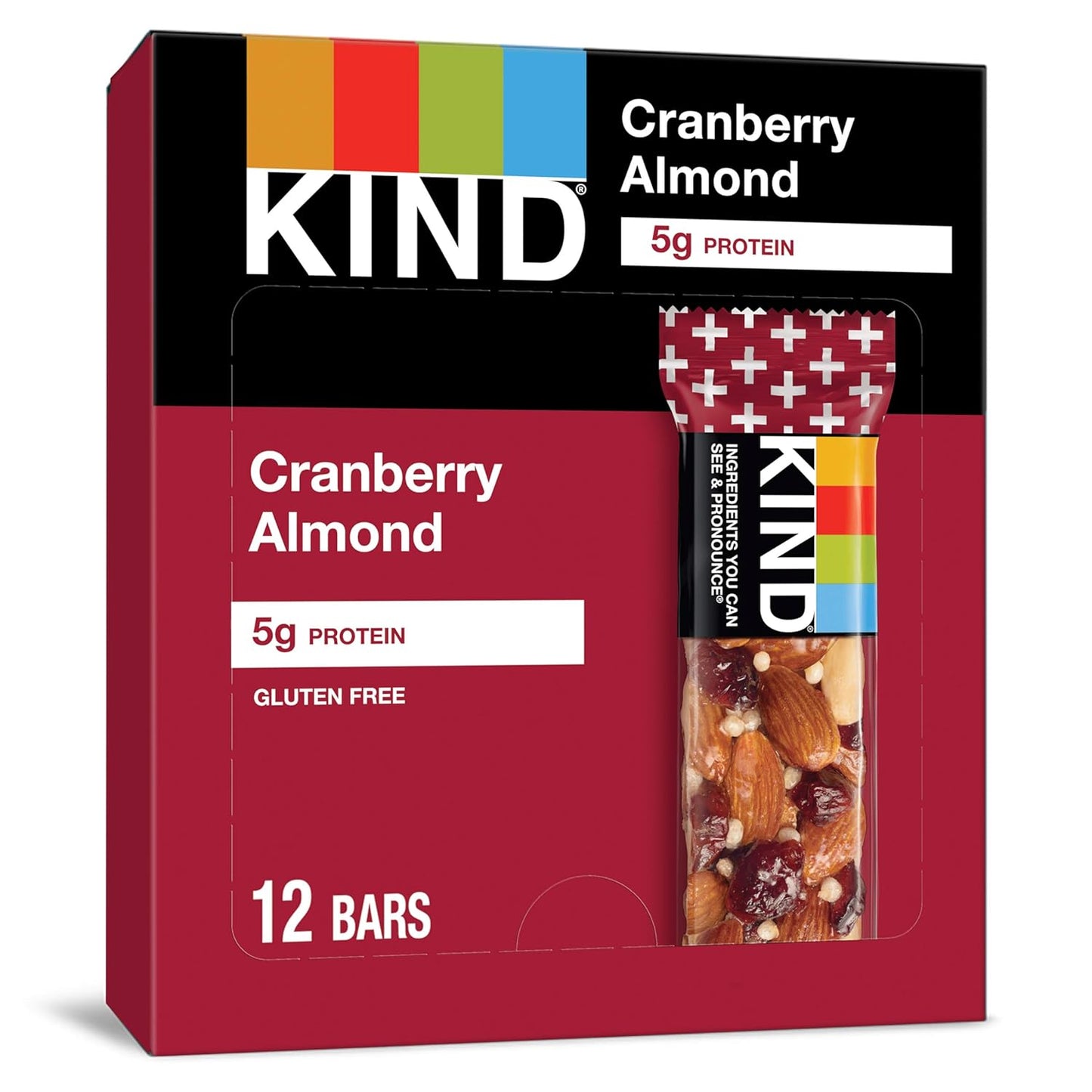 KIND Nut Bars, Cranberry Almond, Healthy Snack Bars, Gluten Free, Low Sugar, 6g Protein, 12 Count