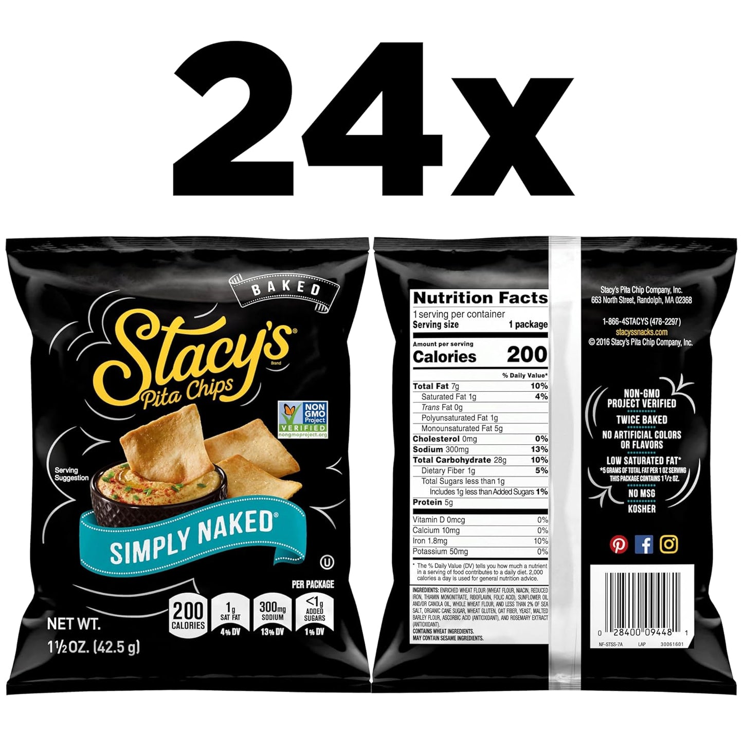 Stacy's Pita Chips, Simply Naked, 1.5-Ounce Bags (Pack of 24)
