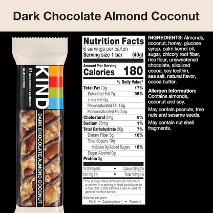 KIND Bars, Dark Chocolate Almond & Coconut, Healthy Snacks, Gluten Free, 12 Count