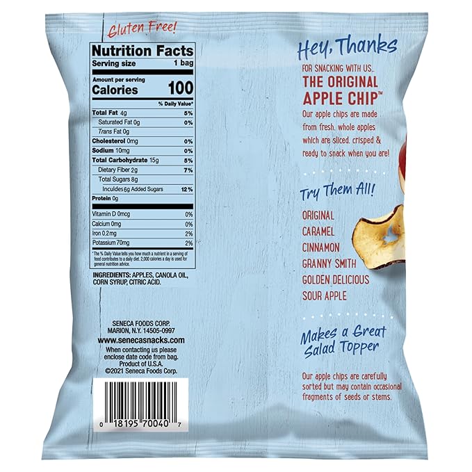 Seneca Original Apple Chips | Made from Fresh 100% Red Delicious Apples | Yakima Valley Orchards | Seasonally Picked | Crisped Apple Perfection | Foil-Lined Freshness Bag | 0.7 ounce (Pack of 24)