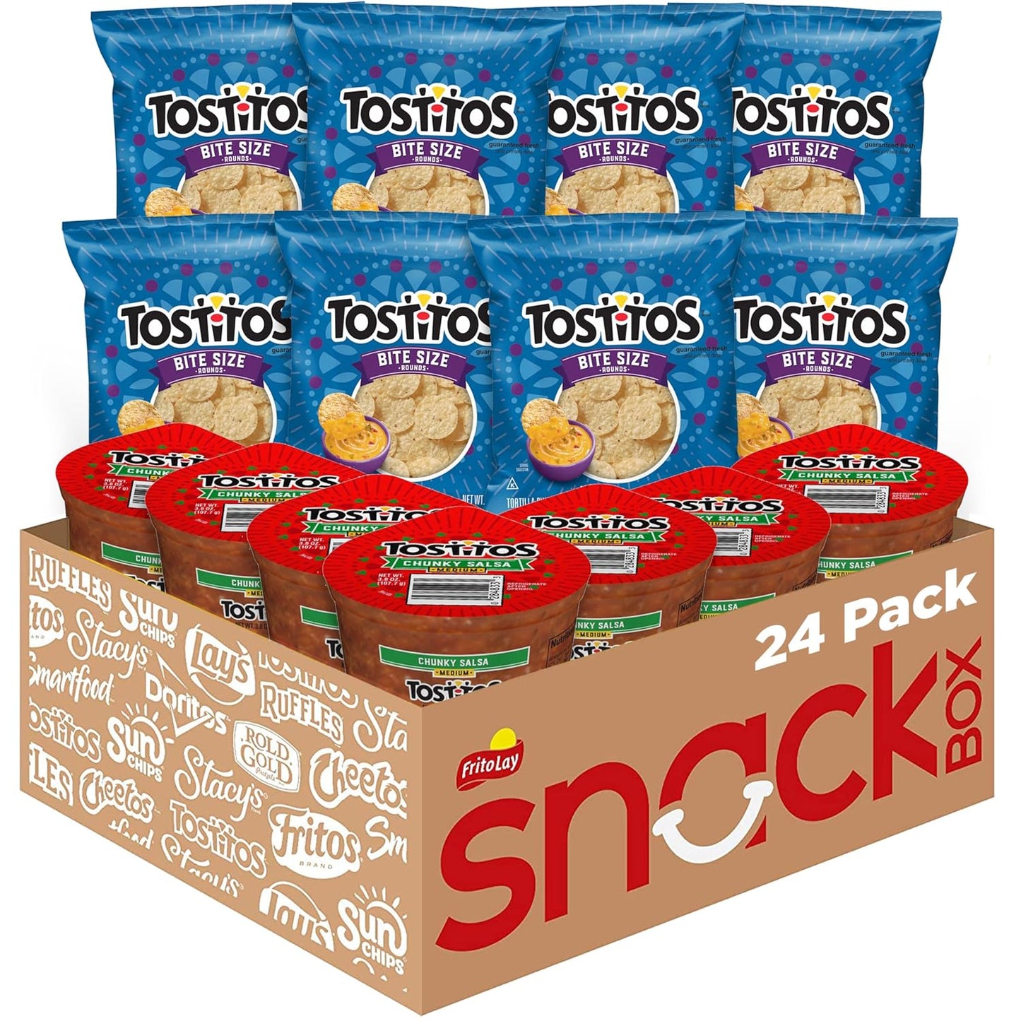 Frito Lay Tostitos Bitesize Rounds Chips and Salsa Dip Cups Variety Pack, (Pack of 24)