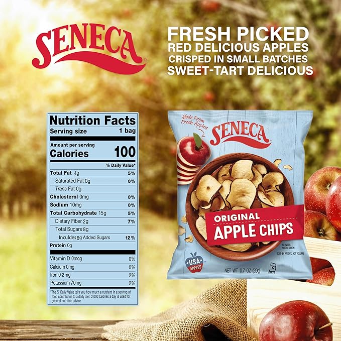 Seneca Original Apple Chips | Made from Fresh 100% Red Delicious Apples | Yakima Valley Orchards | Seasonally Picked | Crisped Apple Perfection | Foil-Lined Freshness Bag | 0.7 ounce (Pack of 24)