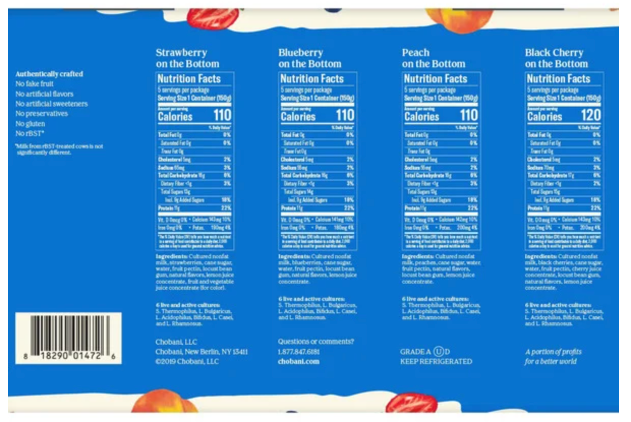 Chobani Fruit on the Bottom Non-Fat Greek Yogurt, 20 x 5.3 oz