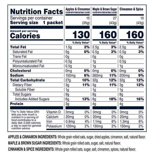 Quaker Instant Oatmeal, Variety Pack, 1.51 oz, 52-count