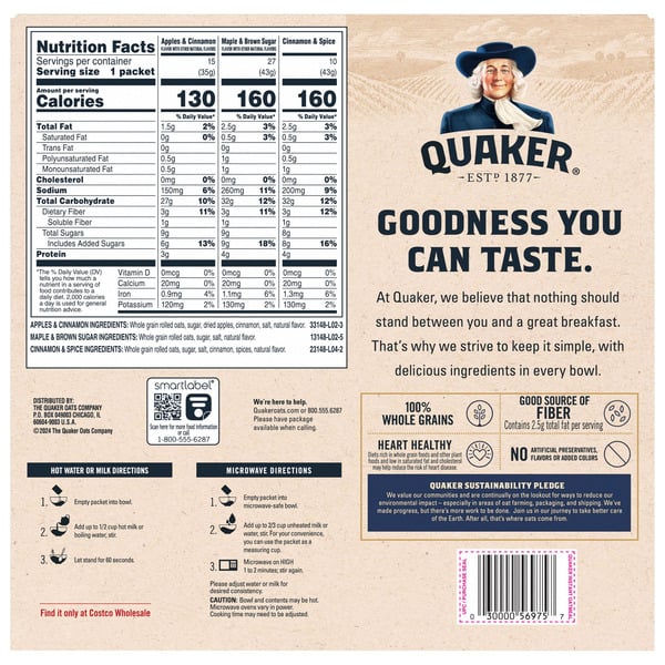 Quaker Instant Oatmeal, Variety Pack, 1.51 oz, 52-count